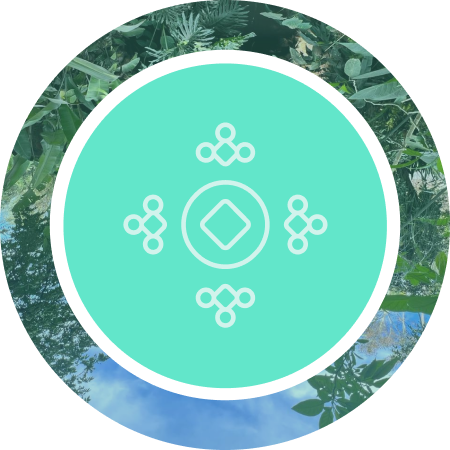 Símbolo que representa a Quinta Pichon, con formas geométricas y circulares.